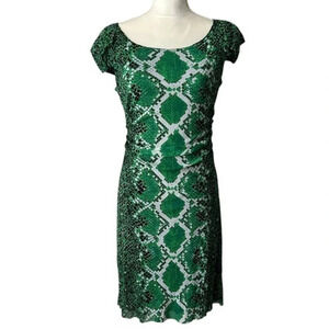 KAY Unger Green/Black Animal Print Ruched Dress - size Large